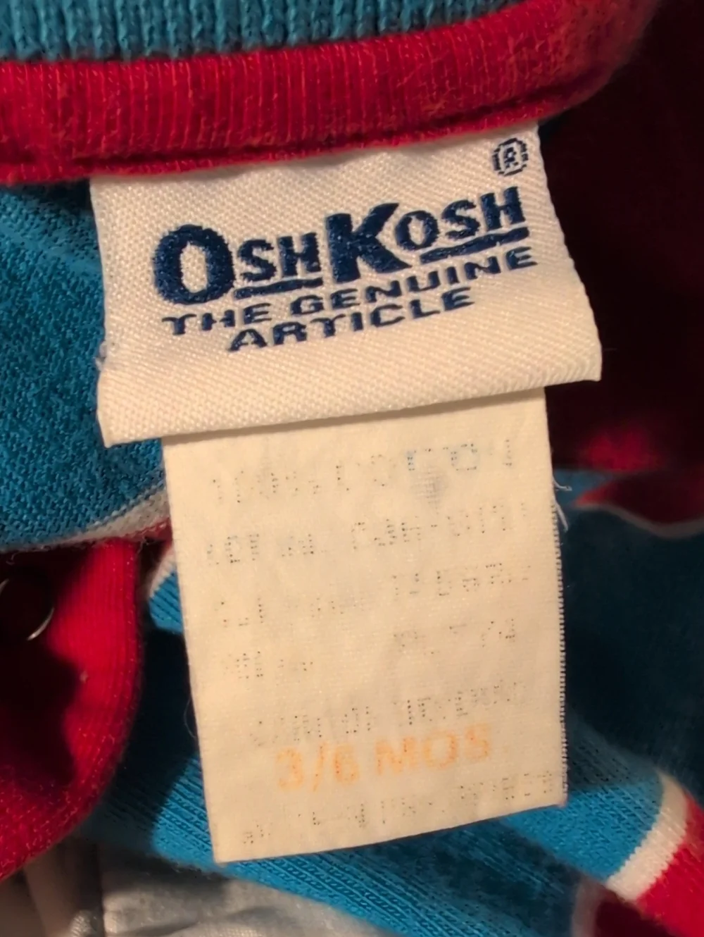 Vintage Oshkosh blue Red Striped Long Sleeve Polo Romper Baby 3-6M 100% Cotton